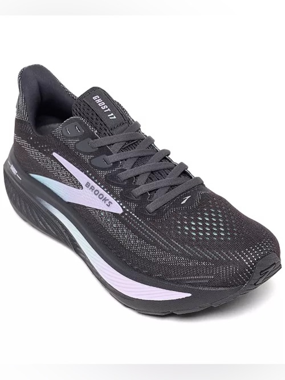 Brooks Ghost 17 Women's Running Shoe - Black with Lavender and Pale Blue Accents